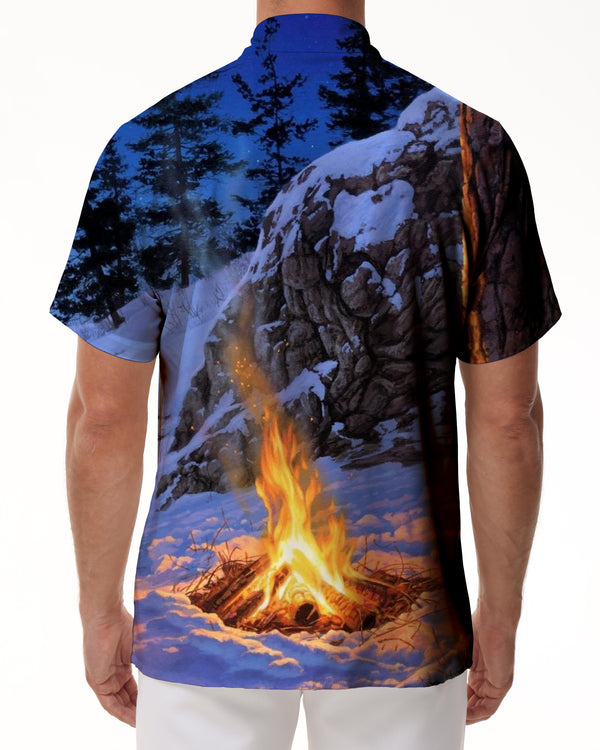 
Campfire Print Pattern Daily Simple Style Casual Travel Tops 3d Digital Printing Hawaiian Button Lapel Short Sleeves Men
                