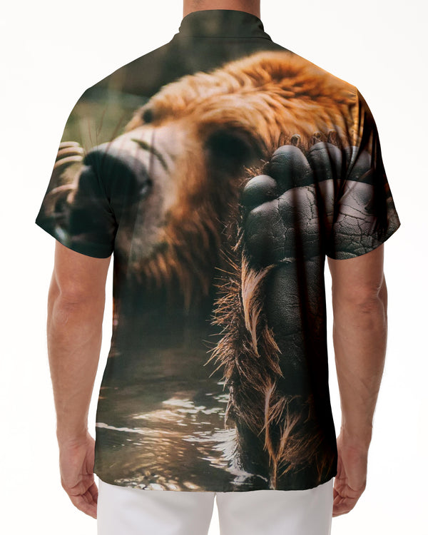 
Classic Men's Casual Shirt Brown Bear Short Sleeve Regular Fit Printed Pattern Shirt Hawaiian Button Lapel
                