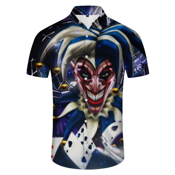 
Banksy imitates Heath Ledger Joker wall graffiti interesting men's short-sleeved casual loose Hawaiian button pocket lapel trend
                