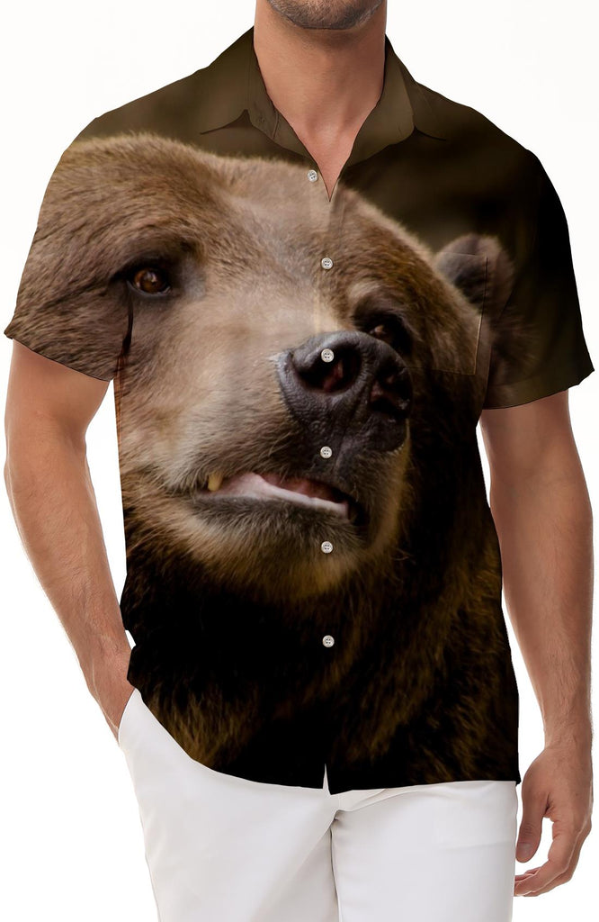 Animal Bear Men's Hawaiian Shirt Short Sleeve Button Shirt Casual Vacation Ocean Beach Party Style