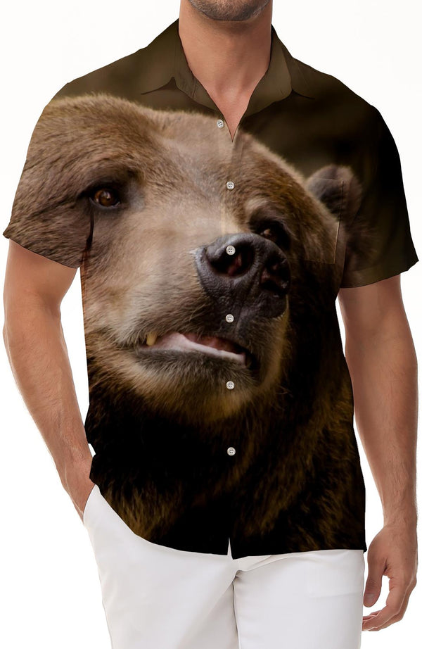 Animal Bear Men's Hawaiian Shirt Short Sleeve Button Shirt Casual Vacation Ocean Beach Party Style