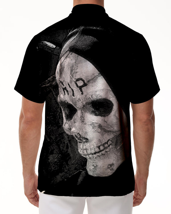 
Streetwear Lapel Tops 3D Printed Skull Short Sleeve Shirt Men Halloween Horror Short Sleeve Shirt Loose
                