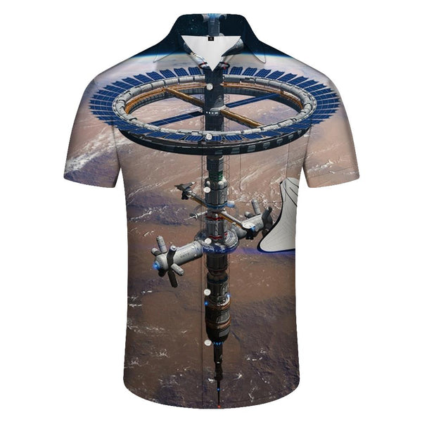 
Retro fashion short Hawaiian shirt mixed color space planet robot Y2k Harajuku retro casual shirt top
                