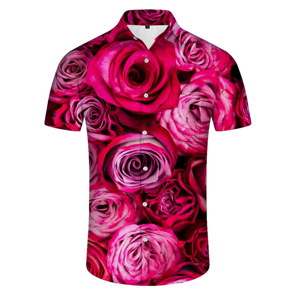 
Hot Pink Rose Men's Casual Loose Short Sleeve Shirt Hawaiian Button Lapel Pocket Short Sleeve Shirt Fashion Shirt Button Summer
                