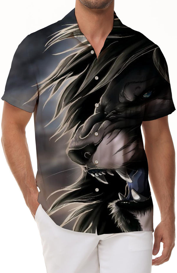 Hip-hop short-sleeved cool men's new summer tops lion shirt men's animal short-sleeved sexy tops slim 3D printed pattern