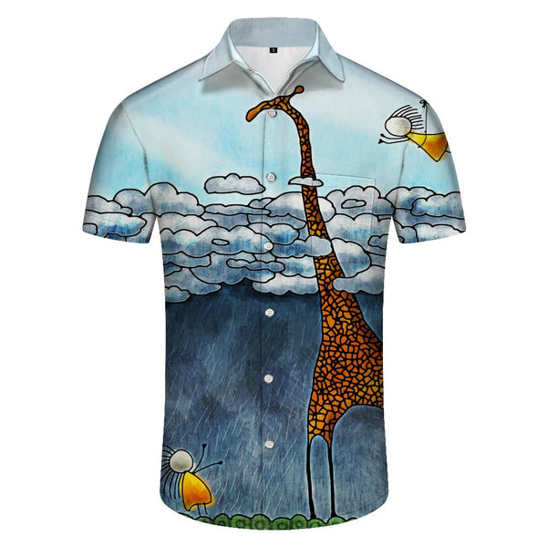 
White Cloud Giraffe Men's Hawaiian Shirt Short Sleeve Pocket Regular Fit Button Top Fun
                