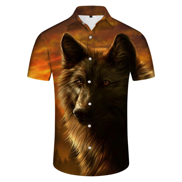 
Wolf Head Tropical Beach Shirt Hawaiian Button Men's Casual Shirt Short Sleeve Brown
                