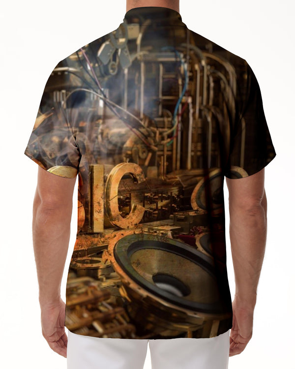 
Cool steampunk gear print men's retro collar short sleeve shirt beach shirt and casual shirt suitable for any occasion
                