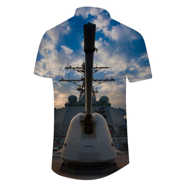
Aircraft carrier print men's short-sleeved daily Hawaiian casual trendy shirt tops breathable
                