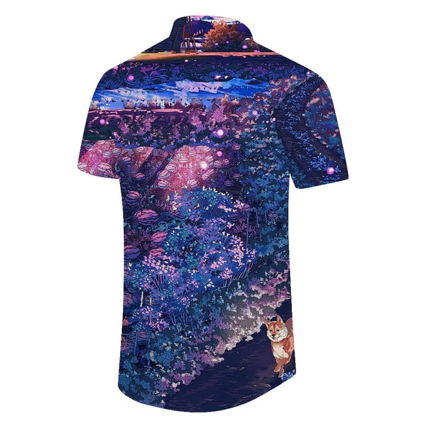 
Colorful Field and Flower Print Men's Hawaiian Shirt Casual Lapel Pocket Button Shirt
                