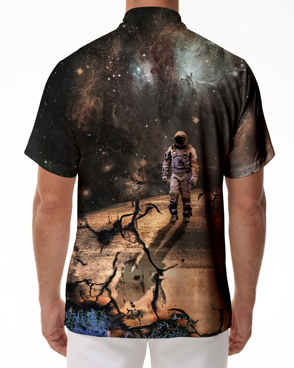 
Saturn outer space art fashion design Hawaiian lapel four seasons tops men's shirts printed button short sleeves beach wear
                