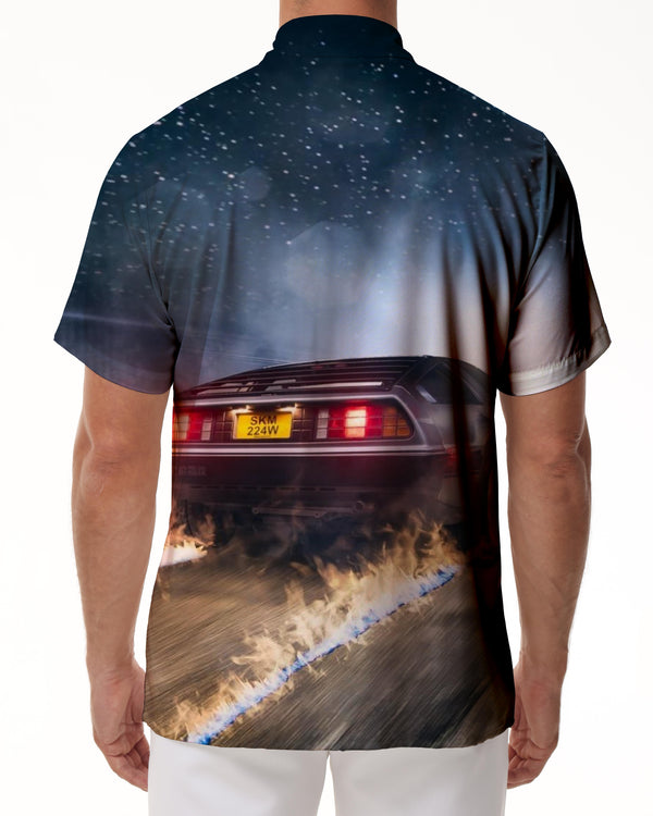 
Galaxy cool car drift men's daily travel vacation seaside short-sleeved shirt Hawaiian tropical button lapel Haikou shirt short sleeves
                