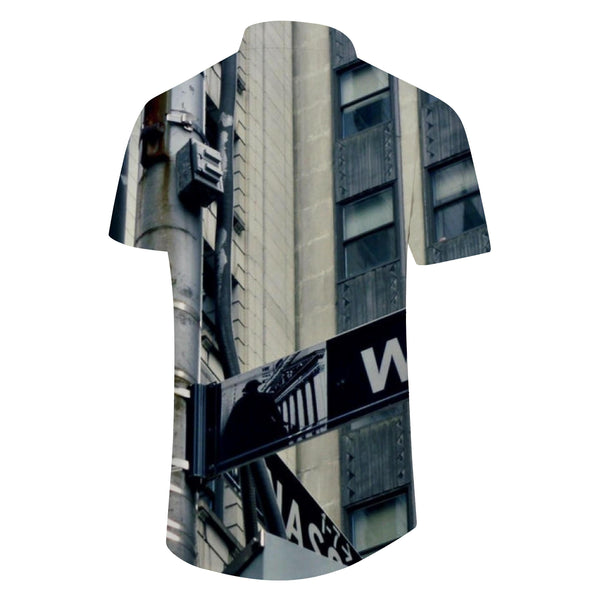 
European building scenery button-down shirt for men summer loose short-sleeved top suitable for indoor vacation travel seaside
                