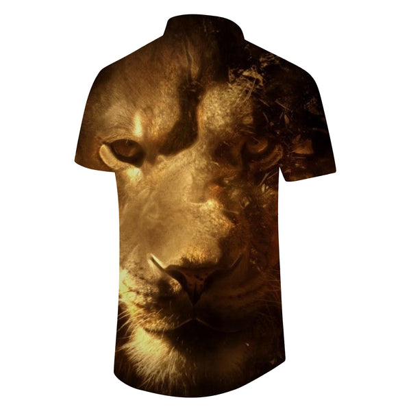 
Casual Fashion Short Sleeve Streetwear Tops Men Shirts 3D Animal Lion Hawaiian Print Pattern Shirt
                