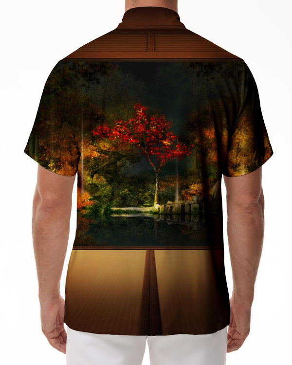 
Season Forest Cabin Men's Hawaiian Shirt Autumn Short Sleeve Button Summer Beach Casual Shirt
                