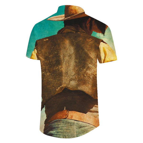 
Wild cool retro outfit back view men's casual daily travel short-sleeved shirt Hawaiian tropical four seasons button lapel short-sleeved shirt pocket
                