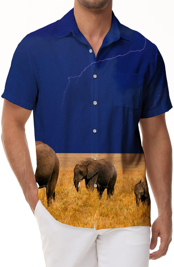 Wild Savannah African Wildlife Elephant Men's Short Sleeve Shirt Casual Button Summer Beach Shirt Classic Fit Short Sleeve Top Shirt Mixed Color