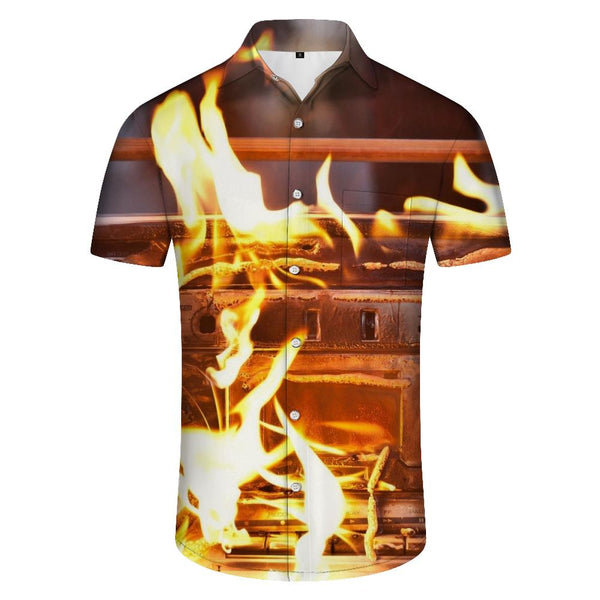 
Charcoal Grill Flame 3D Printed Men's Short Sleeve Button Shirt Hawaiian Beach Short Sleeve Shirt Seaside Party
                