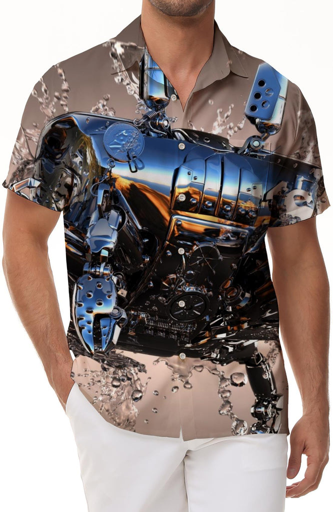 Robot Crab Cool Mens Hawaiian Shirt Short Sleeve Button Casual Shirt for Summer Beach Silver