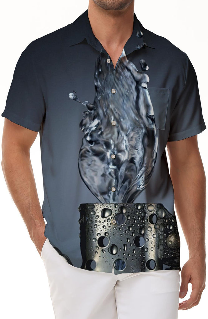 Design Lighter Water Vapor Tropical Hawaiian Button Men's Pocket Lapel Short Sleeve Shirt Style