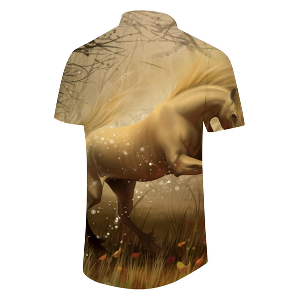 
Horses in the desert steppes Sandstorm Men's button-down shirt with short sleeves and lapel Short-sleeved summer loose sports tops
                