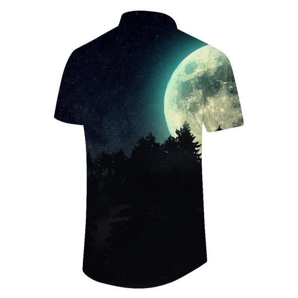 
Climbing The Moon Men's Short Sleeve Shirt Button-Down Shirt with Pockets
                