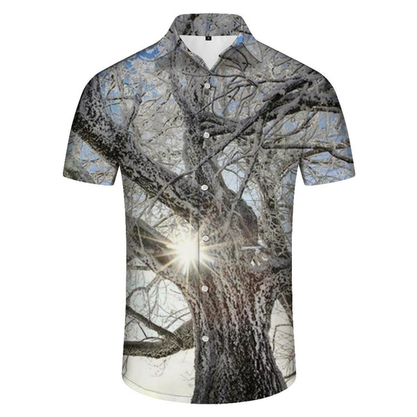
Trees in the Snow Men's Outdoor Street Short Sleeve Fashion Street Tropical Button Lapel Pocket Short Sleeve Shirt Hawaiian
                