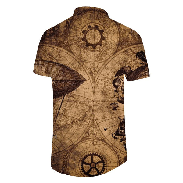 
Retro Summer Men's Shirt Loose Hawaiian Short Sleeve Shirt 3D Nautical Chart Loose Top Breathable Clothes
                