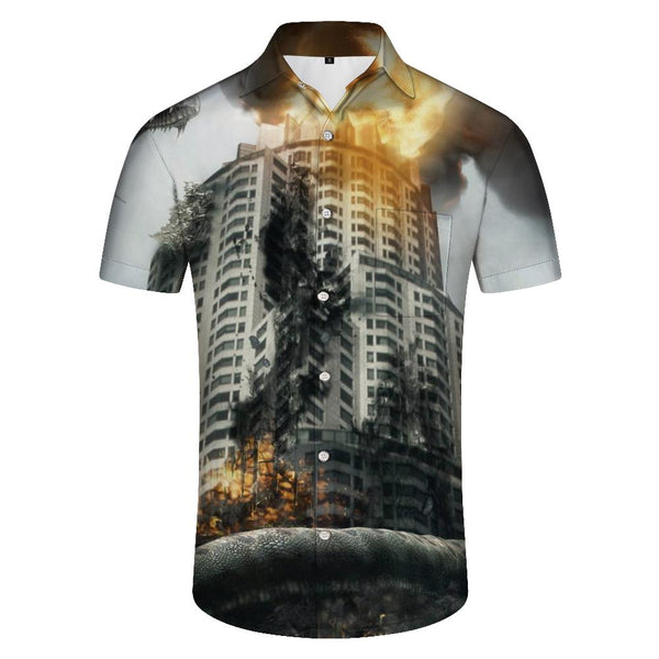 
Abstract art loose shirt painting 3D rendering digital printing Hawaiian men's shirt short sleeve shirt dark green men's shirt
                