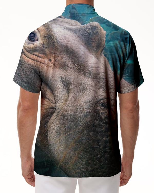 
Hippo Men's Cartoon Cuban Collar Short Sleeve Shirt Casual Button Shirt Holiday Beach Shirt
                