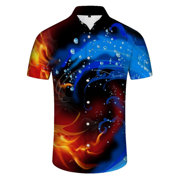 
Water and Fire Printed Short Sleeve Hawaiian Casual Shirt Fashion Beach Vacation Lapel Summer Button Shirt Tops
                