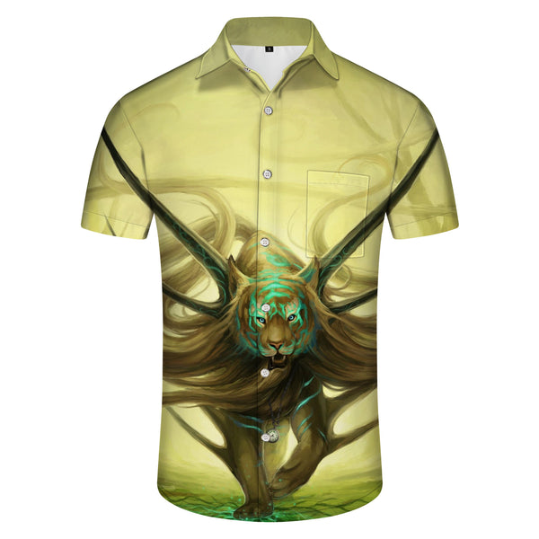 
Wild Animal King Lion Men's Short Sleeve Shirts Casual Button Down Summer Beach Shirt Classic Fit Tops
                