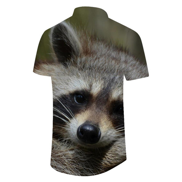 
Cute animal raccoon 3D digital printing tropical vacation beach Hawaii short-sleeved shirt men's casual short-sleeved shirt loose
                