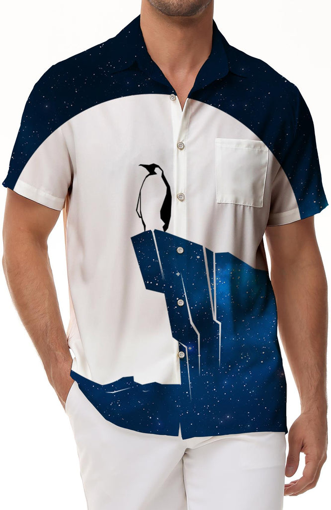 Penguins on iceberg and moon Men's casual shirts Short sleeves Regular fit Fashion camping beach tops shirts