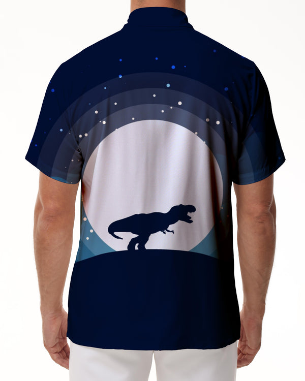 
Dinosaur Locke Shirt for Men on the Ancient Moon Cuban Collar Button Tropical Beach Shirt Fashion Short Sleeves Retro
                