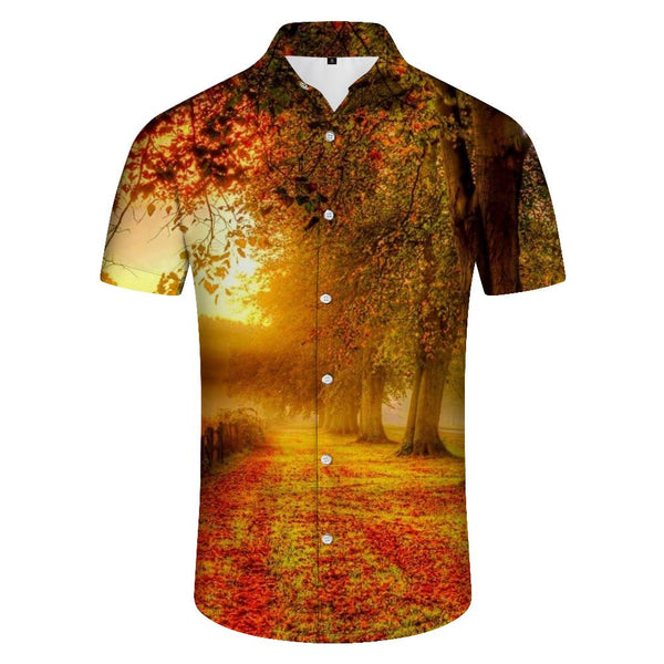 
Four Seasons Fallen Leaves Hawaiian Button Lapel Short Sleeve Men's Daily Simple Style Casual Travel Top
                