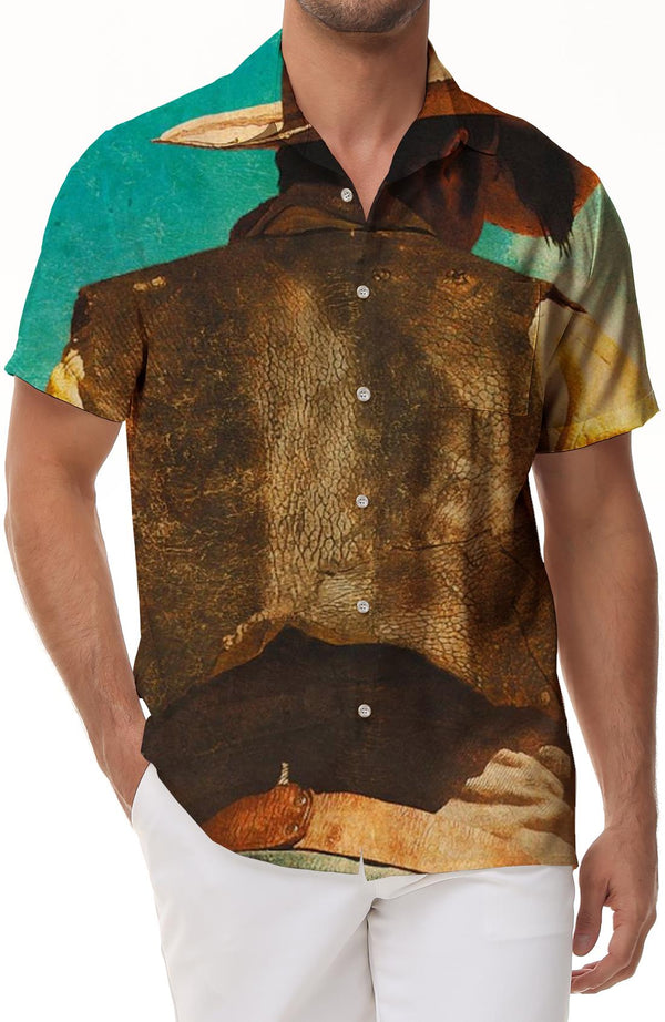 Wild cool retro outfit back view men's casual daily travel short-sleeved shirt Hawaiian tropical four seasons button lapel short-sleeved shirt pocket
