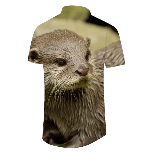 
Men's casual daily travel vacation animal Hawaiian tropical button-down lapel pocket short sleeve top
                