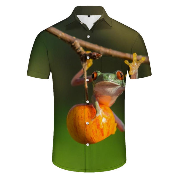 
Frog on Apple Men's Short Sleeve Shirt Print Daily Simple Fashion Top with Pockets
                