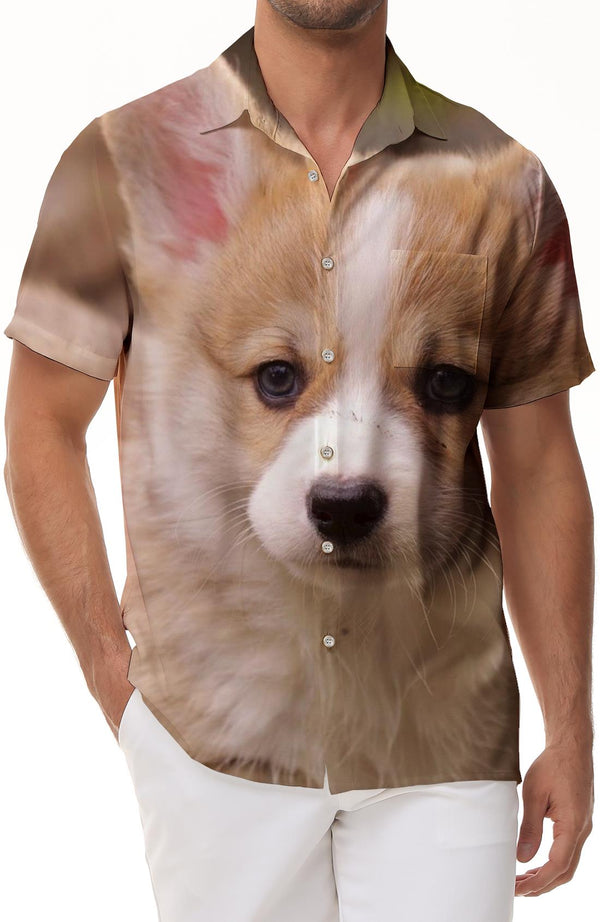 Retro Vintage Dog Lover Corgi Pattern Summer Style Graphic Polyester Casual Street Puppy Lover Short Sleeve Shirt