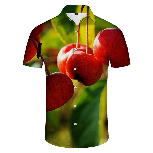 
Cherry retro print fashion men's casual short-sleeved shirt breathable and comfortable suitable for summer beach travel
                