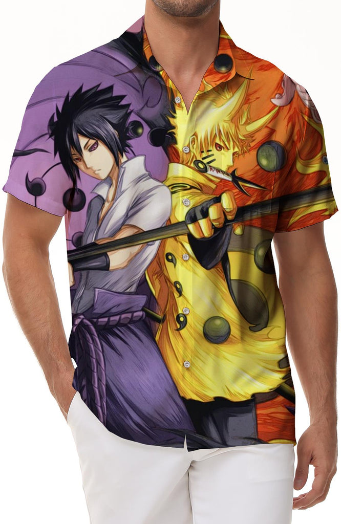 Japanese cartoon anime color men's Hawaiian tropical four seasons button-down men's casual loose short-sleeved shirt loose tops