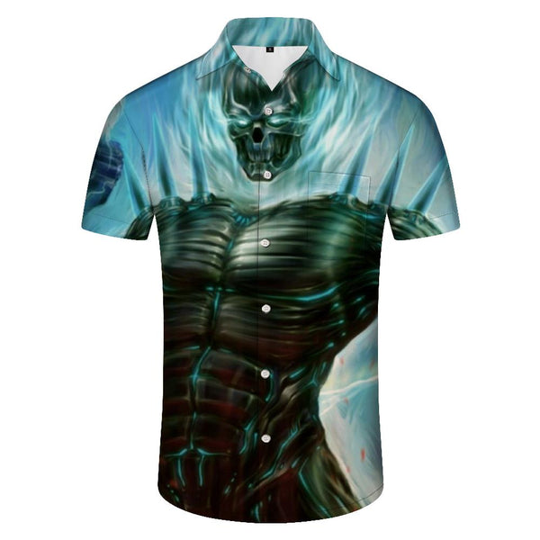 
Retro 3D men's summer shirt printed top lavage buttons short -sleeved festive party beach shirt
                