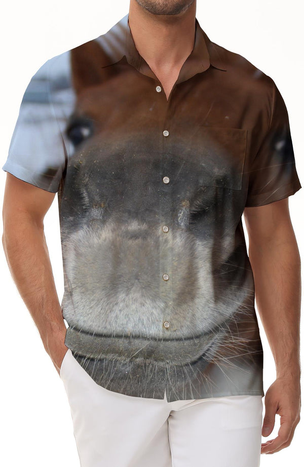 Funny Mustang Mens Shirt Button Down Dress Shirt Summer Casual Short Sleeve Tops for Office Travel Beach