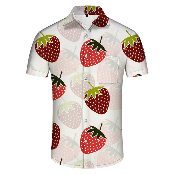 
Fashion Strawberry 3D Printed Pattern Men's Summer Fruit Pattern Short Sleeve Fashion Button Lapel Pocket
                