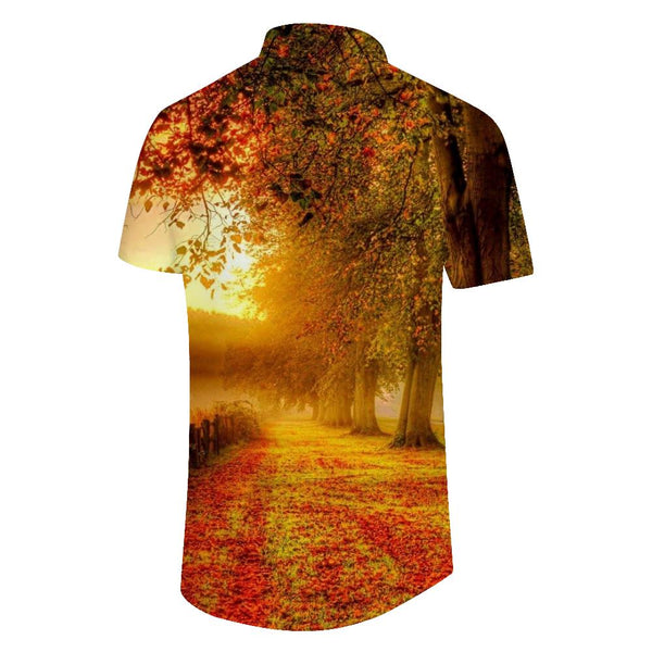 
Four Seasons Fallen Leaves Hawaiian Button Lapel Short Sleeve Men's Daily Simple Style Casual Travel Top
                