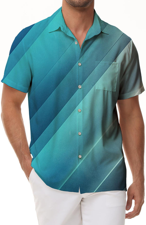 Summer Short Sleeve Loose Fit Men's Fun Hawaiian Shirt Beach Gradient Vacation Button Shirt Short Sleeve