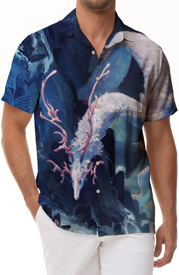 Black mythology ancient white dragon art digital printing fashion short-sleeved shirt four seasons tropical fun Hawaiian shirt men's short-sleeved shirt style
