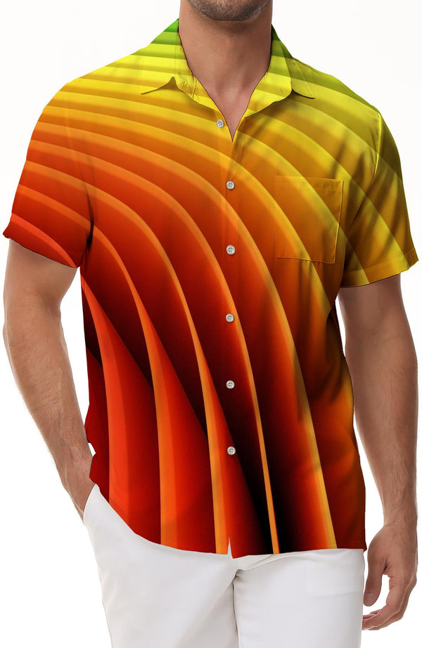 Color Block Shirt Short Sleeve Beachwear Hawaiian Button Tropical Lapel Shirt Abstract Print Geometric Men's Casual