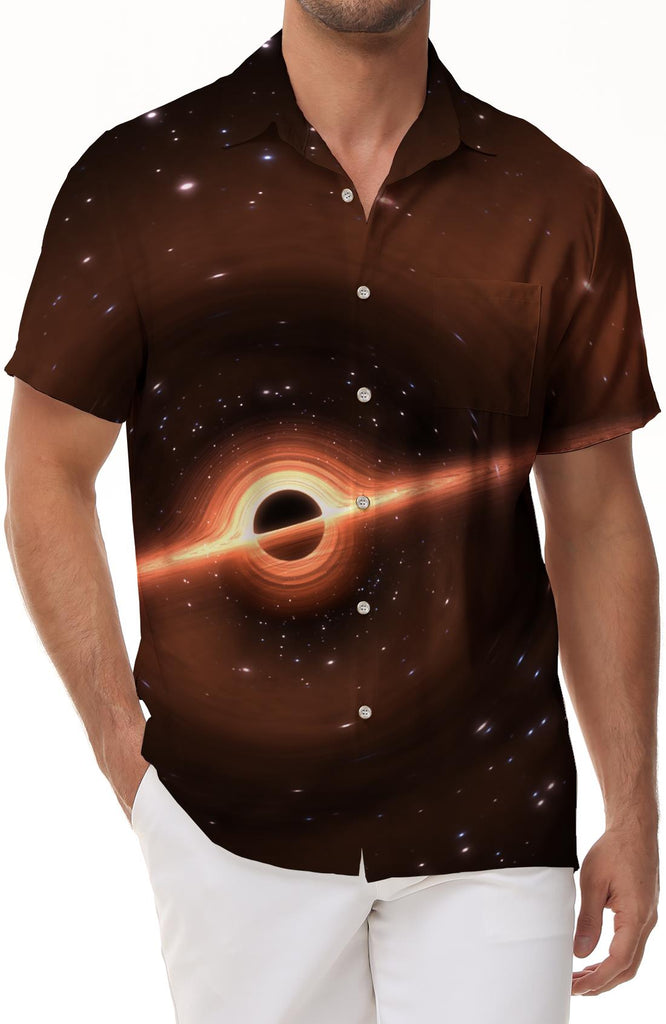 Eclipse color men's casual short-sleeved loose outdoor fishing travel vacation Hawaiian tropical four seasons short-sleeved shirt trend